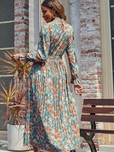 Load image into Gallery viewer, Perfee Tied Pleated Printed Mock Neck Long Sleeve Dress