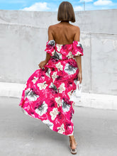 Load image into Gallery viewer, Pleated Floral Off-Shoulder Short Sleeve Midi Dress