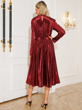 Load image into Gallery viewer, Tie Waist Long Sleeve Midi Dress