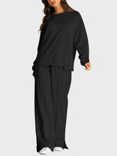 Load image into Gallery viewer, Round Neck Long Sleeve Top and Slit Pants Set