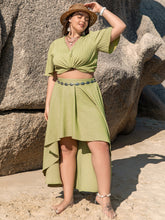 Load image into Gallery viewer, Plus Size V-Neck Half Sleeve Top and High-Low Skirt Set