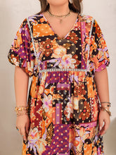 Load image into Gallery viewer, Plus Size Printed V-Neck Half Sleeve Maxi Dress