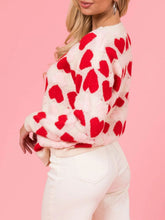 Load image into Gallery viewer, Valentine’s Day Fuzzy Heart Round Neck Long Sleeve Sweater