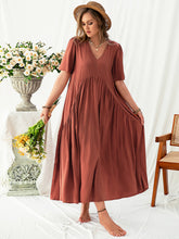 Load image into Gallery viewer, Plus Size V-Neck Flutter Sleeve Midi Dress