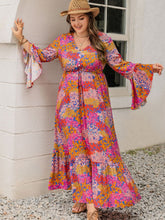 Load image into Gallery viewer, Plus Size Printed V-Neck Long Sleeve Maxi Dress