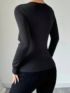 Mesh Detail Round Neck Long Sleeve Top