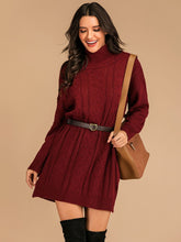 Load image into Gallery viewer, Perfee Slit Turtleneck Long Sleeve Mini Sweater Dress