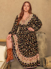 Load image into Gallery viewer, Plus Size Floral V-Neck Balloon Sleeve Dress