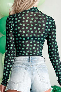 Lucky Clover Mock Neck Long Sleeve Bodysuit