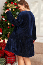 Load image into Gallery viewer, Plus Size Textured Velvet Decorative Button Long Sleeve Dress