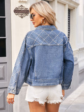 Load image into Gallery viewer, Pearl Trim Long Sleeve Denim Jacket