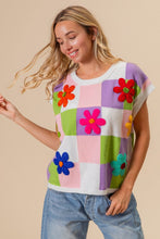 Load image into Gallery viewer, BiBi Flower Patch Checkered Sweater Vest