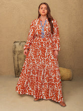 Load image into Gallery viewer, Plus Size Printed Notched Long Sleeve Maxi Dress