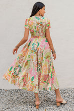 Load image into Gallery viewer, Printed V-Neck Short Sleeve Midi Dress