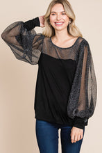 Load image into Gallery viewer, Super Lady Full Size Metallic Mesh Lantern Sleeve Blouse