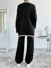 Load image into Gallery viewer, Side Slit Contrast Trim Round Neck Top and Pants Sweater Set