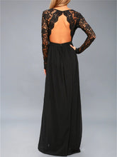 Load image into Gallery viewer, Lace Detail Backless Long Sleeve Maxi Dress