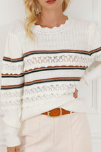 Load image into Gallery viewer, Striped Hollow Out Round Neck Long Sleeve Sweater