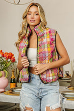 Load image into Gallery viewer, BiBi Quilted Washed Plaid Snap Down Vest