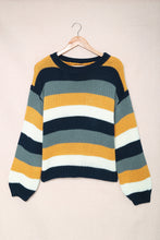 Load image into Gallery viewer, Color Block Round Neck Dropped Shoulder Sweater