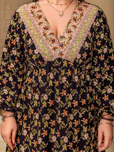 Load image into Gallery viewer, Plus Size Floral V-Neck Balloon Sleeve Dress