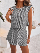 Load image into Gallery viewer, Printed Round Neck Top and Layered Shorts Set