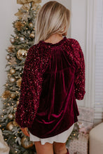 Load image into Gallery viewer, Sequin Notched Long Sleeve Blouse