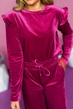 Load image into Gallery viewer, Velvet Round Neck Long Sleeve Top and Drawstring Pants Lounge Set