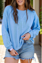 Load image into Gallery viewer, Pearl Trim Round Neck Long Sleeve Sweatshirt