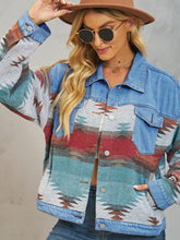 Load image into Gallery viewer, Geometric Button Up Dropped Shoulder Denim Jacket