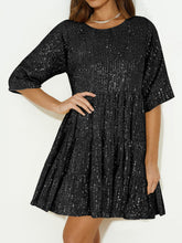 Load image into Gallery viewer, Sequin Round Neck Half Sleeve Mini Dress