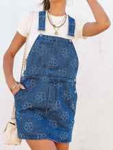 Load image into Gallery viewer, Flower Wide Strap Denim Overall Dress with Pockets