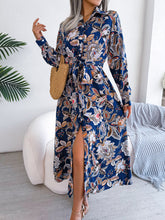 Load image into Gallery viewer, Tied Printed Long Sleeve Midi Dress