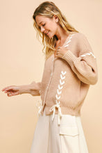 Load image into Gallery viewer, Davi &amp; Dani Lace-Up Ribbon Bow Button Down Cardigan