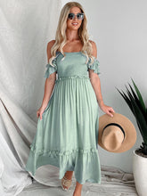 Load image into Gallery viewer, Frill Smocked Off-Shoulder Ruffle Sleeve Dress