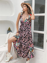 Load image into Gallery viewer, Printed Plunge Mixed Pattern Floral Ikat Sleeveless Midi Dress