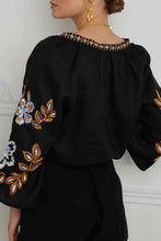 Load image into Gallery viewer, Embroidered V-Neck Three-Quarter Sleeve Blouse