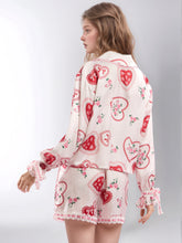 Load image into Gallery viewer, Valentine’s Day Lace Detail Heart Print Collared Neck Top and Shorts Lounge Set