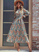 Load image into Gallery viewer, Perfee Tied Pleated Printed Mock Neck Long Sleeve Dress