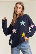 Load image into Gallery viewer, ADORA Stars Pattern Round Neck Drop Shoulder Sweater