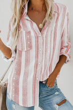 Load image into Gallery viewer, Striped Collared Neck Long Sleeve Shirt