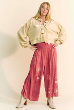 Load image into Gallery viewer, Davi &amp; Dani Smocked Waist Flower Patch Wide Leg Pants