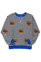 Load image into Gallery viewer, Pumpkin Striped Round Neck Long Sleeve Sweatshirt