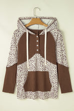 Load image into Gallery viewer, Leopard Ribbed Patchwork Drawstring Hoodie