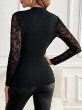 Load image into Gallery viewer, Lace Patchwork Mock Neck Long Sleeve Top