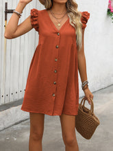 Load image into Gallery viewer, Button Up V-Neck Cap Sleeve Mini Dress