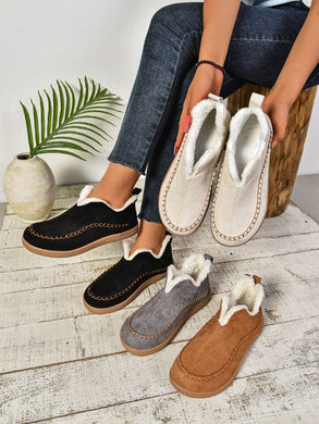 Faux Fur Round Toe Flat Sneakers