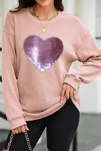 Load image into Gallery viewer, Valentine’s Day Sequin Heart Round Neck Long Sleeve Sweatshirt