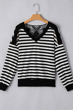 Load image into Gallery viewer, Striped Lace Detail V Neck Top