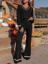 Load image into Gallery viewer, Perfee V-Neck Long Sleeve Top and Pants Set